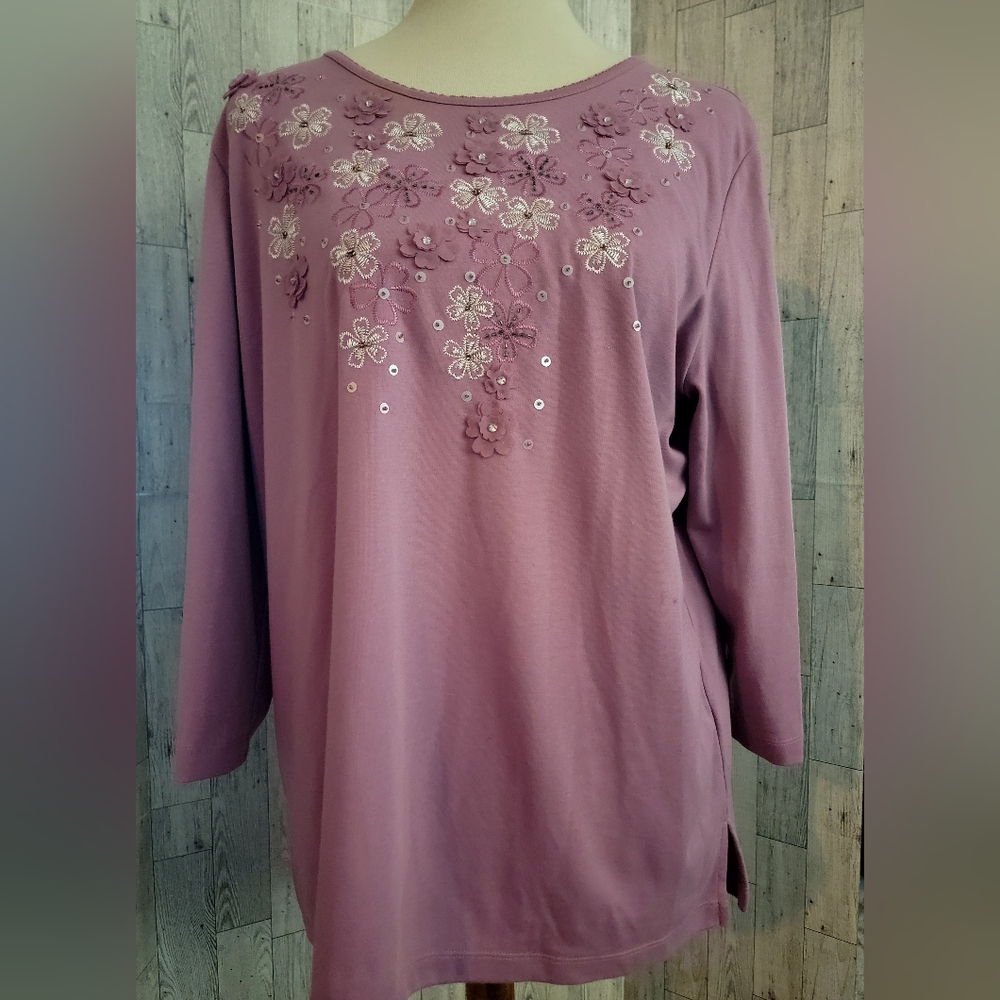 CHRISTOPHER & BANKS pink button up long sleeve shirt size XL with embroidery